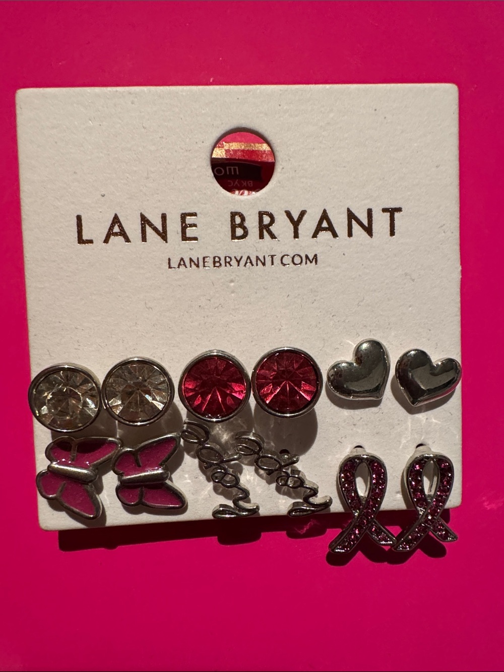 Lane Bryant Pink and Silver Earring Set - Cancer Ribbon, Heart, Butterfly, HOPE